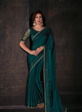 Alluring Teal Blue Colour Saree
